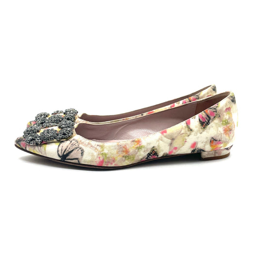 Flats Manolo Blahnik White Butterfly Print Satin Hangisi T.35